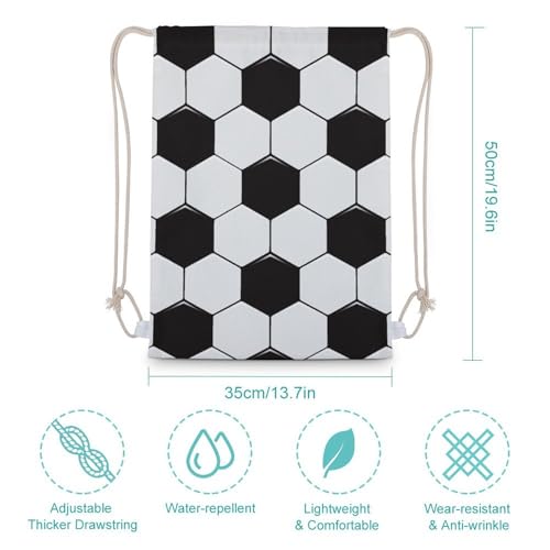 Soccer Ball White And Black Portable Canvas Drawstring Backpack with Drawstring Pockets 35x50cm - color: Soccer Ball White and Black, size: 35x50cm