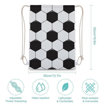 Soccer Ball White And Black Portable Canvas Drawstring Backpack with Drawstring Pockets 35x50cm - color: Soccer Ball White and Black, size: 35x50cm