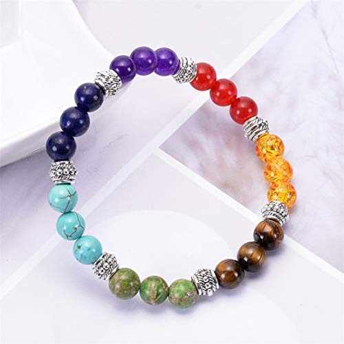 GelConnie Lava Rock Chakra Bracelet 7 Chakra 8mm Natural Stone Healing Bracelet Stress Relief Yoga Beads Anxiety Bracelet Aromatherapy Essential Oil Diffuser Bracelet Bangle - color: A-Chakra Bead