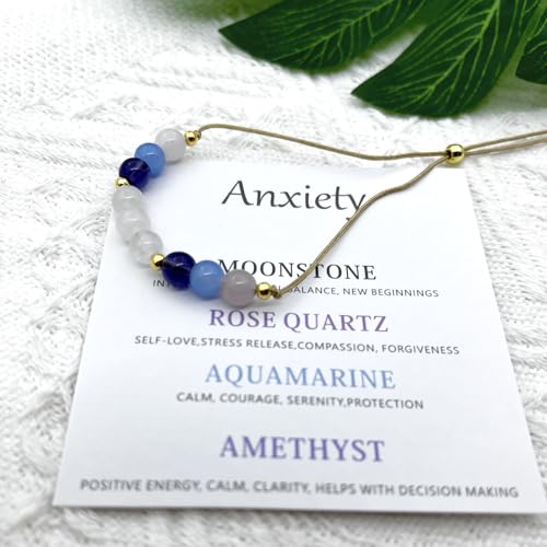 Healing Crystal Bracelet for Women/Men Crystal Bracelets Spiritual Natural Healing Crystal Stones Bracelet Empath Protection Crystal Bracelet Healing Crystal Jewelry - color: Anxiety