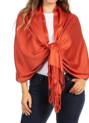 Sakkas 78" X 28" Rayon from Bamboo Soft Solid Pashmina Feel Shawl/Wrap/Stole - color: Rust