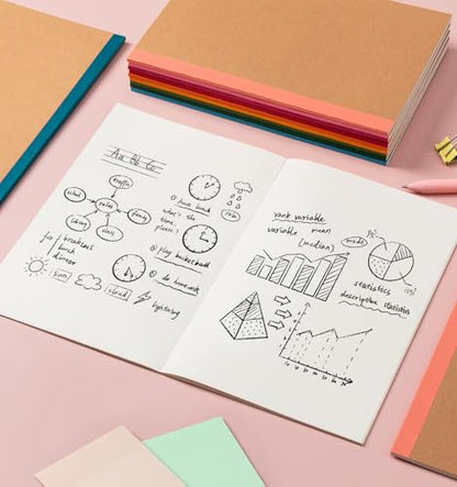 30 Pack Blank Notebook Journals Bulk, A5 Unlined Paper Composition Notebook, 8.3”x 5.5”, Kraft Cover with Rainbow Spines, 15 Colors 60 Pages for School Office Travel