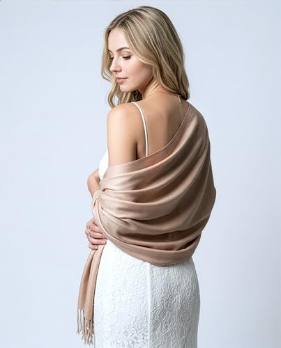 Achillea Lightweight Pashmina Scarf for Women – Soft Silky Shawl Wrap for Evening Dresses, Bridesmaids & Everyday Wear - color: Tan