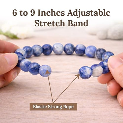 Elm City Direct 8mm Natural Stone Beaded Bracelet – Unisex Crystal Stretch Bracelets for Men & Women, Chakra & Healing Jewelry, Gift-Ready Beaded Bracelets - color: Blue Vein Stone