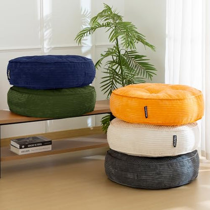 HIGOGOGO 6" Extra Thick Floor Pillow Cushion for Adults, Meditation Cushion Pillow, Large Round Floor Sitting, Tufted Corduroy Cover, for Tatami Living Room or Yoga, 22x22 Inch, Dark Grey