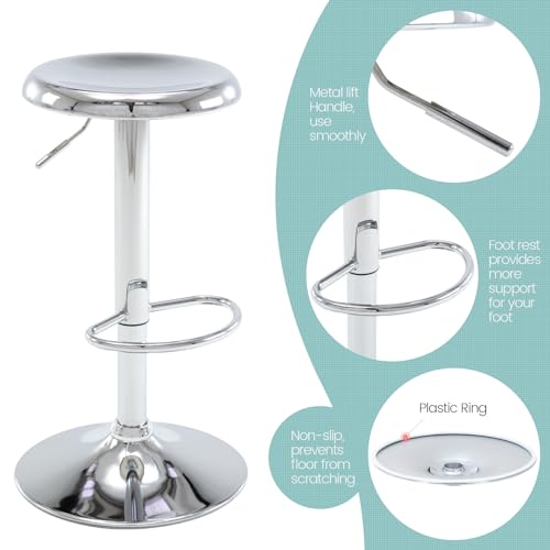 Adjustable Bar Stools Set of 2, Swivel Round Metal Airlift Barstools, Backless Counter Height Bar Chairs for Kitchen Dining Room Pub Cafe (Chrome) - color: Chrome, size: 2 pcs