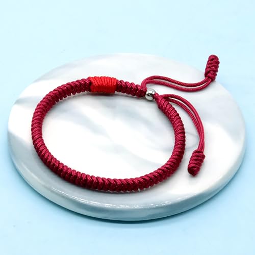 LAMIBEE Original Tibetan Bracelet Black Red and Multicolor Buddhism Handmade Knot Lucky Rope Bracelet Friendship and Couple Bracelet - color: Dark Red Protection
