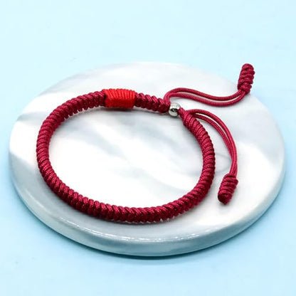 LAMIBEE Original Tibetan Bracelet Black Red and Multicolor Buddhism Handmade Knot Lucky Rope Bracelet Friendship and Couple Bracelet - color: Dark Red Protection