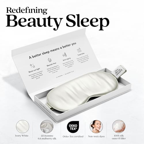 Pure Silk Sleep Mask [100% 6A Mulberry Silk, 22 Momme] Light Blocking Travel Essentials. Eye Masks for Sleeping. Black Oeko-Tex Blindfold. Eye Covers for Men & Women - color: Ivory White