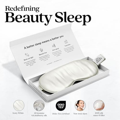 Pure Silk Sleep Mask [100% 6A Mulberry Silk, 22 Momme] Light Blocking Travel Essentials. Eye Masks for Sleeping. Black Oeko-Tex Blindfold. Eye Covers for Men & Women - color: Ivory White