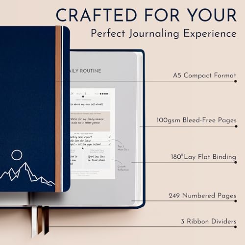 Premium Gratitude Journal for Men – 6 Month Guided Daily Prompts, Habit Tracker – Hardcover, 249 Pages, Lay Flat, 100gsm Paper – Mens Mindfulness Gifts, Mental Health, Self Mastery, Gift Boxed - color: Men - Navy