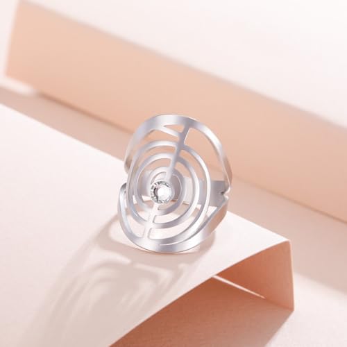 Dreamtimes Cho Ku Rei Reiki Ring Protection Healing Symbol Yoga Rings For Women Sacred Geometry Stainless Steel Energy Yoga Power Ring Sacred Geometry Amulet - color: Silver