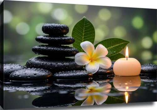 Peaceful Zen Stones with Bamboo and Candlelight Create Calm and Relaxation in Your Space Poster Art Canvas Printing Living Room Office Bedroom Aesthetic Poster (Frame-style, 20x30inch(50x75cm))