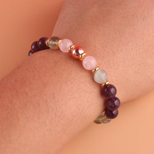 KSQS Healing Stone Bead Bracelet for Women, Natural Gemstones Balance Protection Bracelet, Spiritual Crystal Beads Bracelet Anxiety Relief with Meaning Card - style: Calm