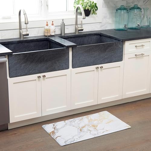 SoHome Cozy Living Anti Fatigue Mat Kitchen Mat Non Slip Stain Resistant Easy Clean 1/2 Inch Thick Kitchen Floor Mats, Marble Gold 17.5" x 30" - color: Gold, size: 30"L x 17.5"W x 0.5"Th