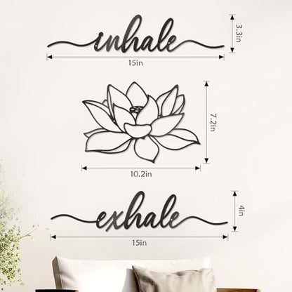KOYILTD Inhale Exhale Lotus Flower Wall Art Black Metal Zen Decor Large Black Modern Inhale Exhale Lotus Flower Wall Sign Metal Decor for Indoors or Outdoors (Elegant, Lotus 1)