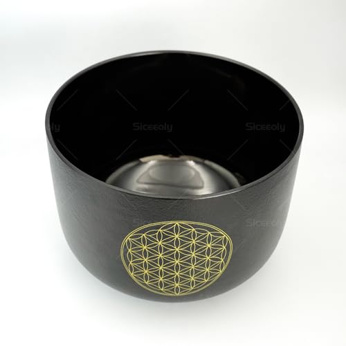 10 inch C Note Life of Flower Black Crystal Singing Bowl Root Chakra Meditation Sound Healing with Durable Carrying Case Suede Mallet Striker O-ring - size: 10 inch C NOTE