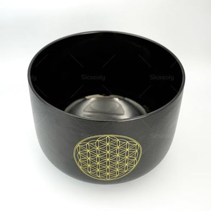 10 inch C Note Life of Flower Black Crystal Singing Bowl Root Chakra Meditation Sound Healing with Durable Carrying Case Suede Mallet Striker O-ring - size: 10 inch C NOTE