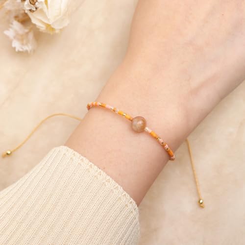 Healing Stone Colorful Beaded Bracelets for Women, Boho Adjustable Handmade Natural Stones Small Beads Friendship Outfit Accessories Jewelry Gift. - color: 0801K
