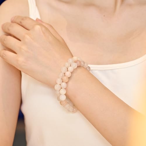 Bivei Natural Gemstone Semi Precious Healing Crystals Handmade Stretchy Round Beads Bracelet,Stocking Stuffers for Women Enhance Positive Energy - color: 8mm Pink Aventurine (Balance & Harmony), size: Small: 6.5-6.7 inch