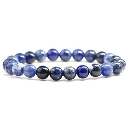 Natural Gemstones Bracelet 8mm Chakra Round Beads Energy Power Crystal Reiki Healing Elastic Stretch 7 Inch for Women Men Unisex - color: Sodalite