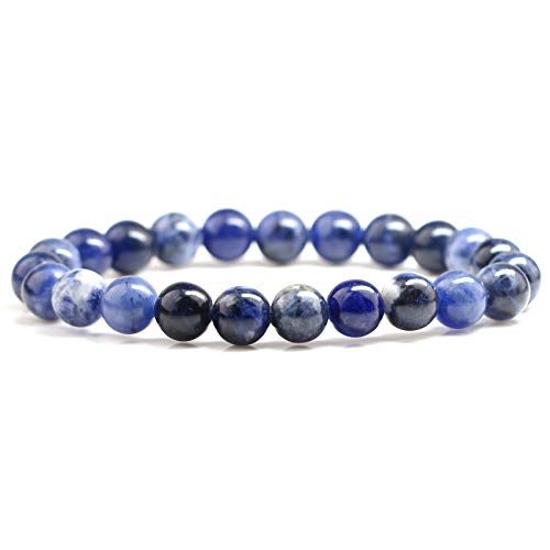 Natural Gemstones Bracelet 8mm Chakra Round Beads Energy Power Crystal Reiki Healing Elastic Stretch 7 Inch for Women Men Unisex - color: Sodalite