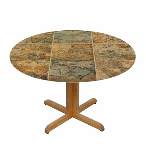 World Map Round Tablecloth Antique Old Maps Vintage Civilization Group Waterproof Oil-Proof Table Cover Table Cloth For Indoor Dining, Outdoor Picnic Parties, Camping ,Fits For Table 40-44" - color: World Map
