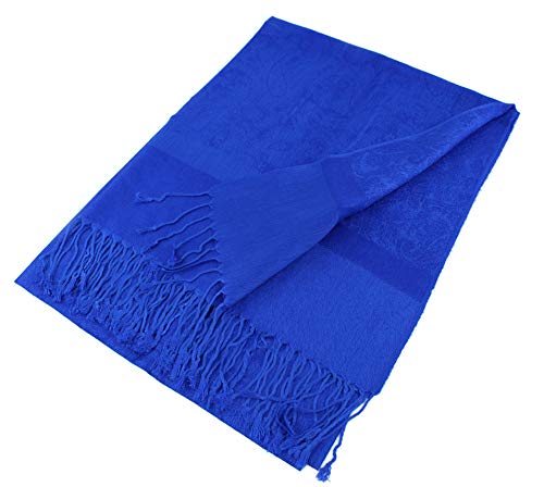 PASKMLNA Paisley Jacquard Pashmina Shawl Wrap Scarf Stole - color: Royal Blue