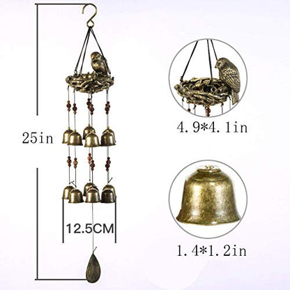 Bird Nest Wind Chime, Bird Bells Chimes with 12 Wind Bells for Glory Mother’s Love Gift, Garden Backyard Church Hanging Decor, Bronze