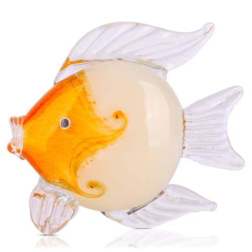 QIANLING Glass Fish Figurines - Coastal Home Decor, Modern Ocean Centerpieces for Living Room, Dining Area, Bathroom, Office, Coffee Table, Beach House, Nautical, Seaside, Entrance, Shelf Display - color: Orange & White Fish