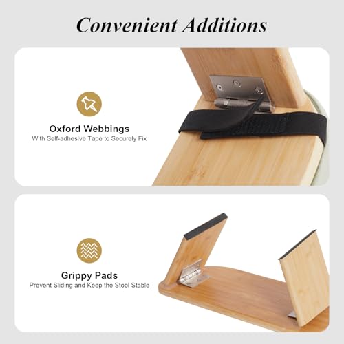 Foldable Meditation Bench with Cushion,Bamboo Meditation Stool,Portable Kneeling Stool,Prayer Bench,Green,Wood Color - color: Green,wood Color
