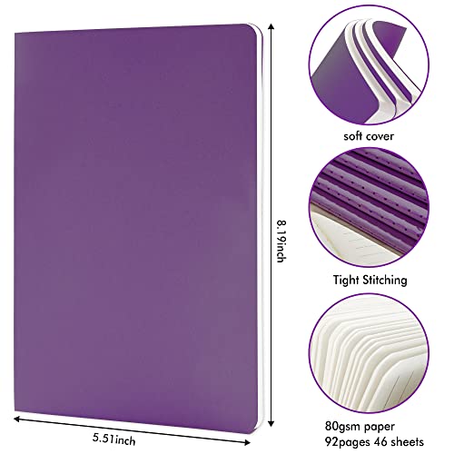 feela 8 Pack Soft Cover Journal Bulk, Notebooks College Ruled for Work, Lined Travel Journal for Women Men, Note Taking Notebook School Supplies Business Writing, 8.2” x 5.5”, A5, Dark Purple - color: 8 Dark Purple