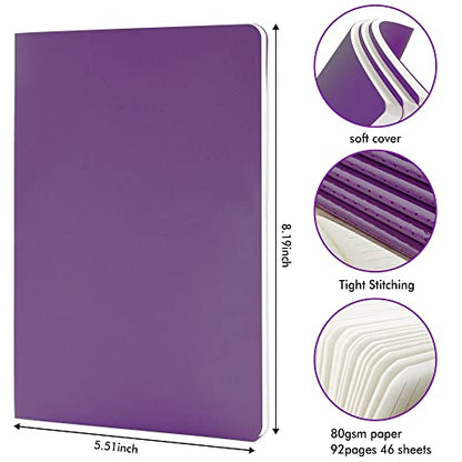 feela 8 Pack Soft Cover Journal Bulk, Notebooks College Ruled for Work, Lined Travel Journal for Women Men, Note Taking Notebook School Supplies Business Writing, 8.2” x 5.5”, A5, Dark Purple - color: 8 Dark Purple