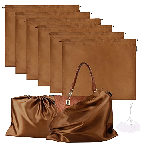 6 Pack Dust Bags for Handbags Silk Dust Cover Bag for Handbags Purses Shoes Boots, Silk Dustproof Drawstring Bag Travel Storage Pouch (Brown, 19.6 × 15.7 in) - color: Brown, size: 19.6 × 15.7 in