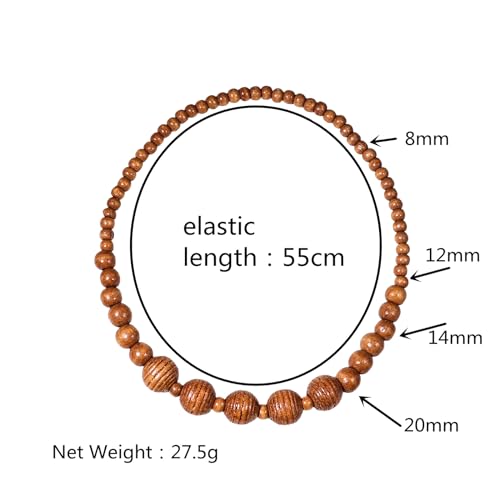 COLORFUL BLING Ethnic Natural Wood Beads Necklace for Men Women Africa Wooden Chain Chunky Strand Necklace Statement Hip Hop Jewelry - color: grooved light