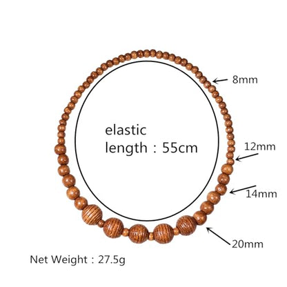 COLORFUL BLING Ethnic Natural Wood Beads Necklace for Men Women Africa Wooden Chain Chunky Strand Necklace Statement Hip Hop Jewelry - color: grooved light