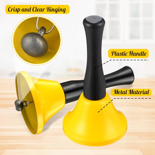 50 Pcs Small Steel Hand Bells Bulk Dinner Service Bells with Plastic Handles Call Handbells for Church Classroom Sick Elderly Teachers Adults(Yellow) - color: Yellow