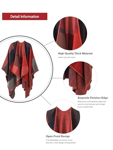 MissShorthair Women's Printed Shawl Wrap Fashionable Open Front Poncho Cape, Gift for Women - color: A-reddish Brown
