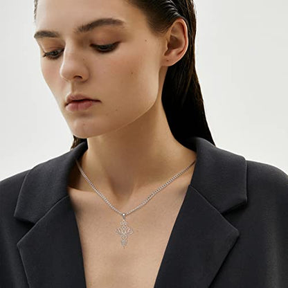 TEAMER Lotus Necklace Stainless Steel Flower of Life Necklace Yoga Meditation Pendant Inspirational Jewelry For Women - color: Style 1 - Silver