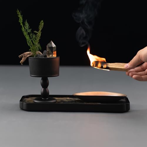 Zen Heal Tabletop Ritual Set – Goblet with Citrine, Preserved Fern & Dehua Gold-Glazed Teacup, Bamboo Tray & Palo Santo | Meditation Décor, Feng Shui Crystal Gift Box for Home or Office - style: Zen Heal