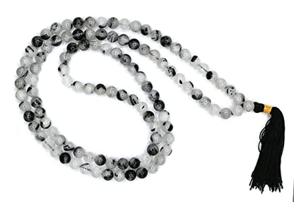 Amazing Gemstone Black Rutilated Quartz Mala Beads - 108 Prayer Beads for Meditation and Mindfulness Practice, Handcrafted Mala Beads with Gemstones for Spiritual Healing and Relaxation (Plain) - color: Black Rutilated Quartz, style: Plain
