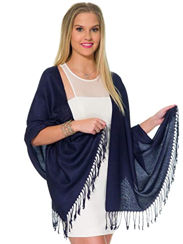 Pashmina Shawls and Wraps for Evening Dresses, Large Soft Pashminas Wedding Shawl - color: Navy Deep Blue
