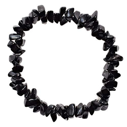 Zenergy Gems Charged Premium Natural Crystal Chip Bead Bracelet + Moroccan Selenite Charging Crystal [Included] - color: Black Onyx
