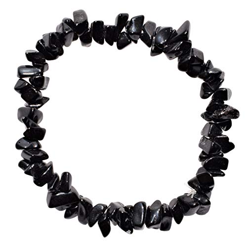 Zenergy Gems Charged Premium Natural Crystal Chip Bead Bracelet + Moroccan Selenite Charging Crystal [Included] - color: Black Onyx