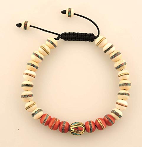 Hands Of Tibet Embedded Medicine Bracelet Yoga Healing Beads Adjustable Wrist Mala Many Color Choices (White/Red)
