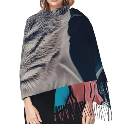 Astronaut Sitting in Yoga Chakra Scarf for Women Warm Soft Scarves Fashion Fringed Shawl Casual Tassel Blanket Scarf - color: Astronaut Cat Fish