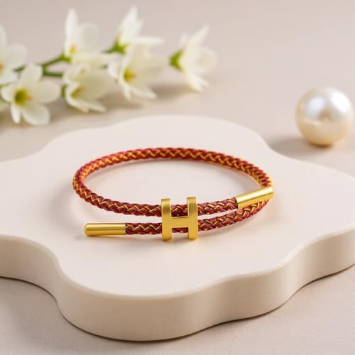 OSIRIDEH2 Bracelet with Adjustable Design Polished H Shape Buckle, Bracelets for Women, 18k Gold-plated Buckle Design Titanium Steel Wire Rope Women's Gift Jewelry - color: Red + gold wire