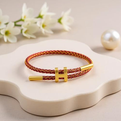OSIRIDEH2 Bracelet with Adjustable Design Polished H Shape Buckle, Bracelets for Women, 18k Gold-plated Buckle Design Titanium Steel Wire Rope Women's Gift Jewelry - color: Red + gold wire