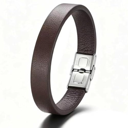 Men's Leather Bracelet, Stackable Stainless Steel Clasp Bracelets for Men Stylish Birthday, Thanksgiving, Valentine's Day Gift for My Man - style: 8.4" Brown Leahter