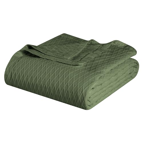 Superior Diamond Weave All-Season Cotton Blanket, Cover For Home, Couch, Bed, Soft, Warm Blankets, Boho Aesthetic, Comfy, Cozy, And Cute Covers, Decorative Bedding Essentials, Throw Size, Forest Green - color: Forest Green, size: Throw